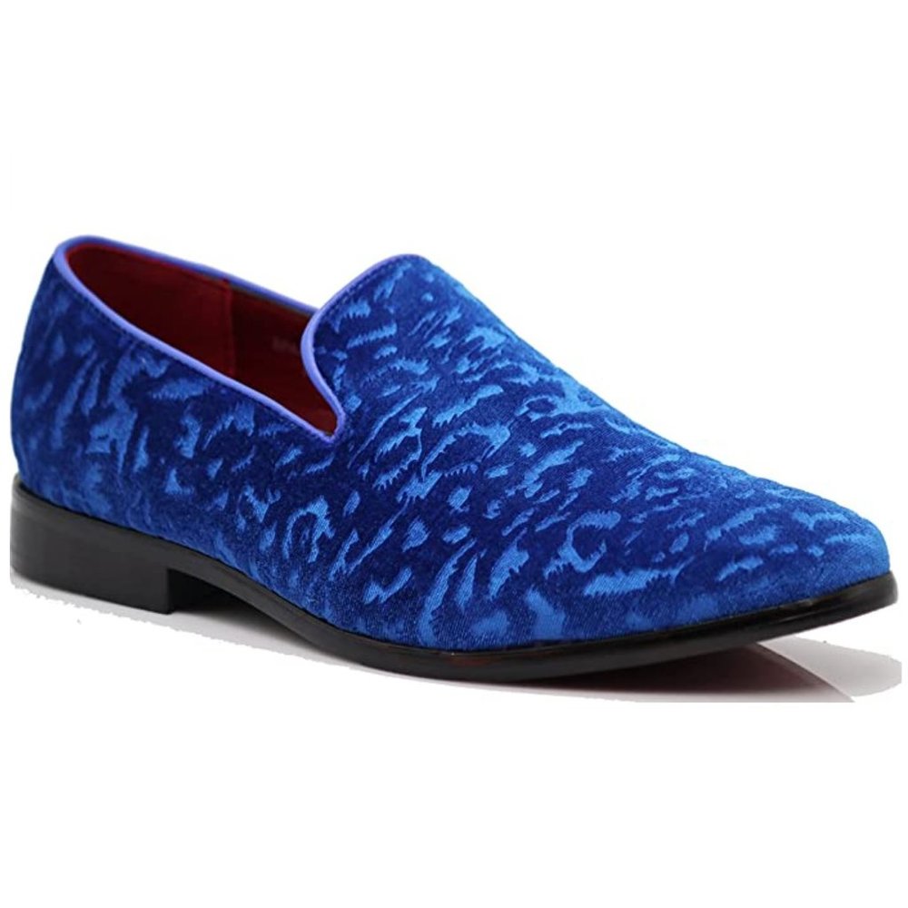 Men's Vintage Velvet Flower Designer Dress Loafers Slip On Shoes Classic 41 blue